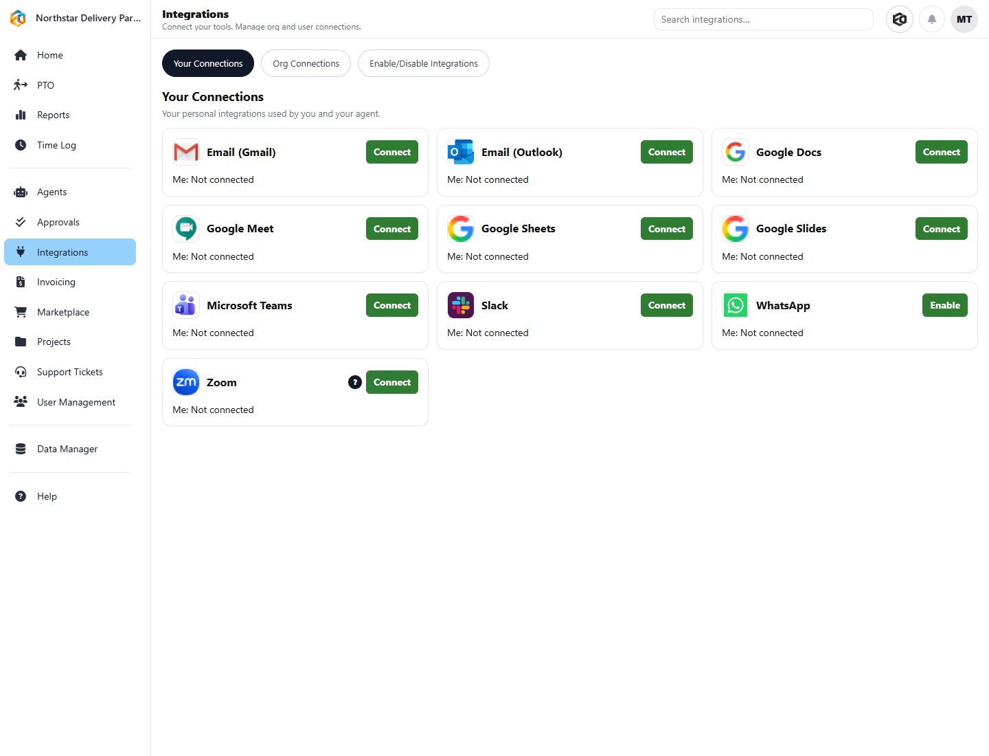 Integration connections available in Eos