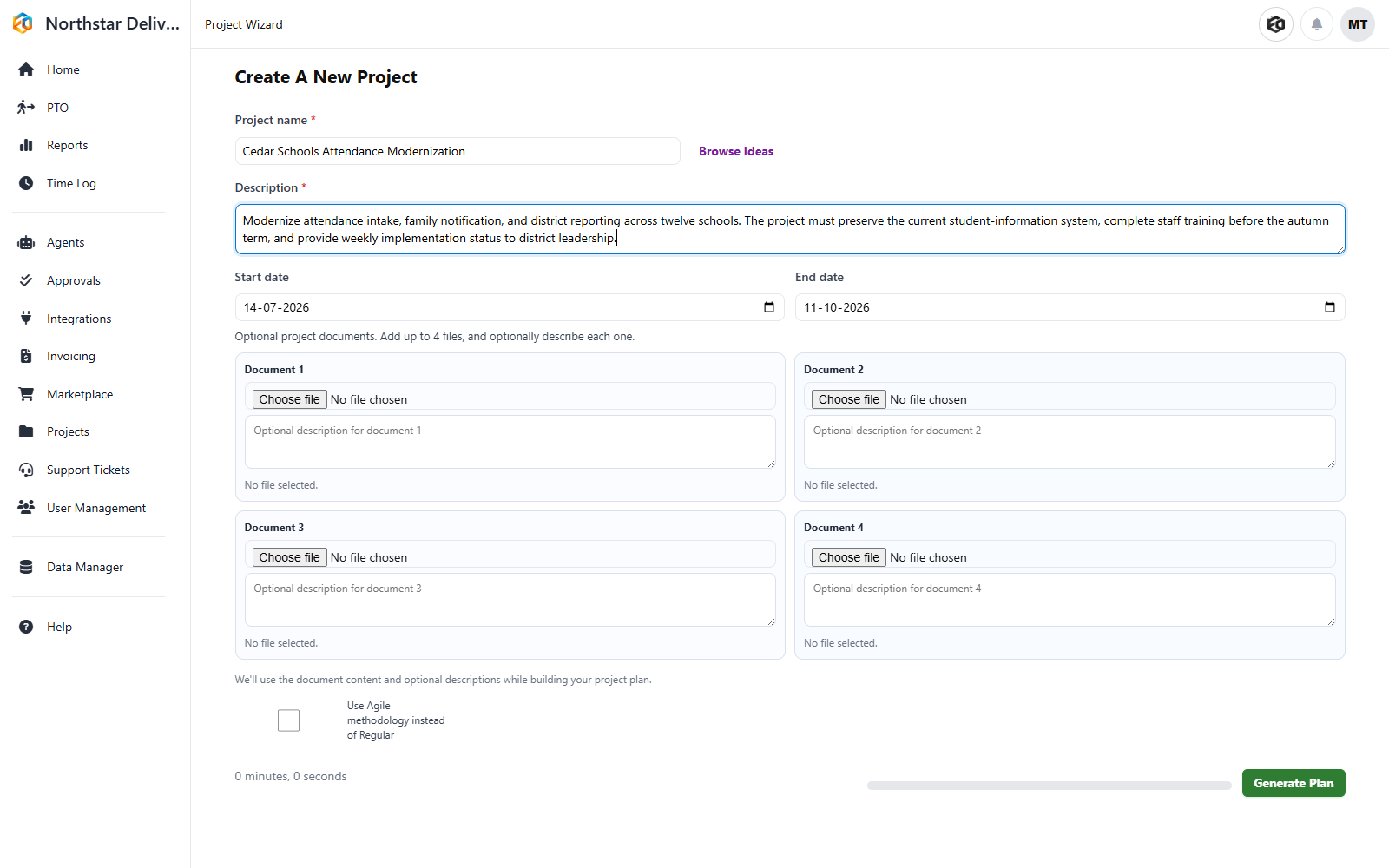 Project brief entered in the Eos Project Wizard