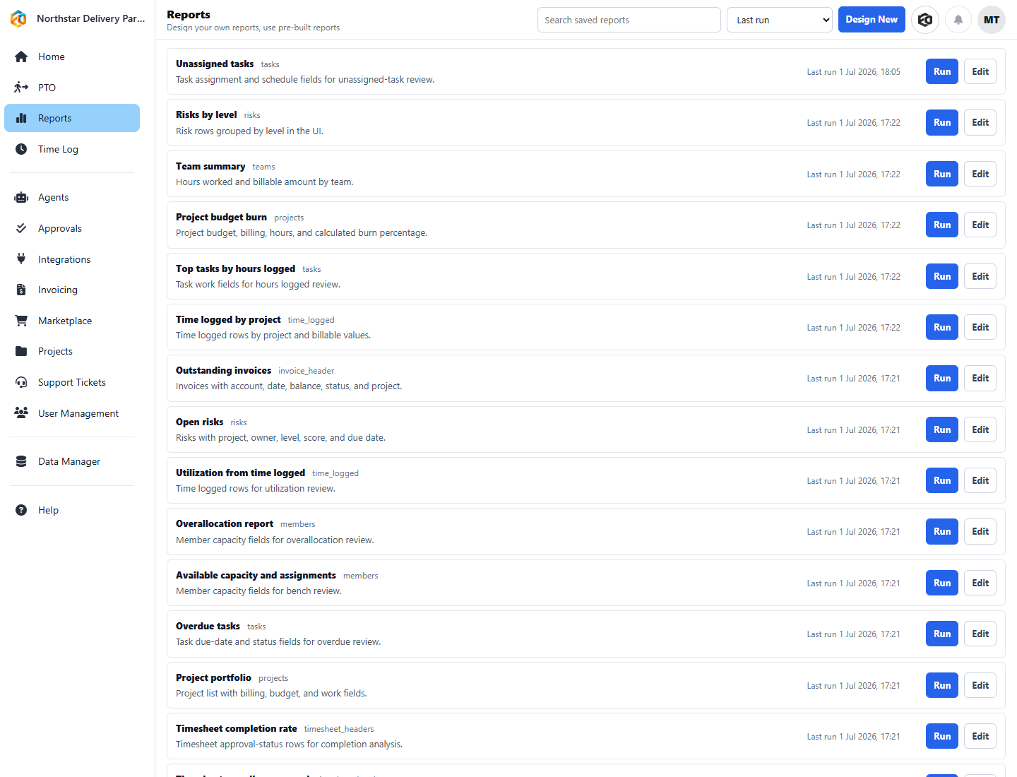 Eos report library including capacity and overallocation reports